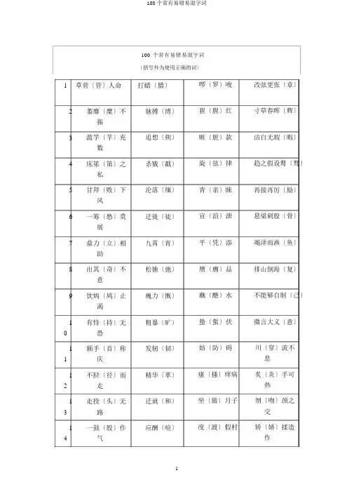 100个常见易错易混字词