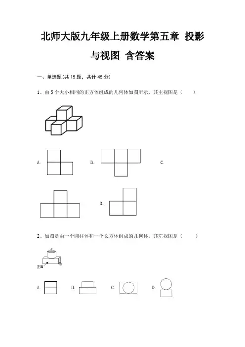 北师大版九年级上册数学第五章 投影与视图 含答案