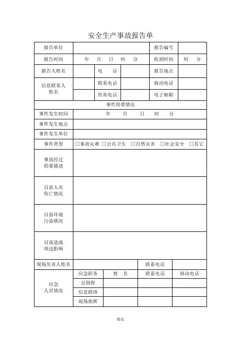 安全生产事故报告单