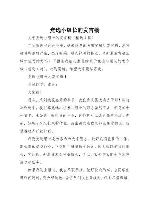 竞选小组长的发言稿 2