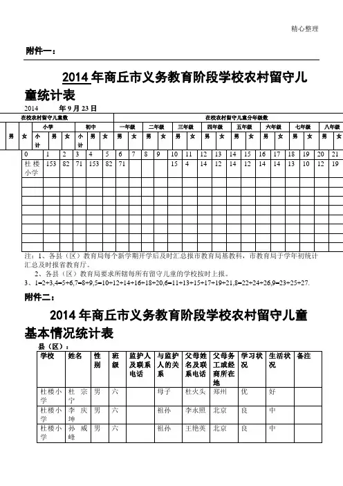 重点小学留守儿童统计表格模板和基本情况统计表格模板
