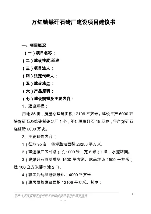 煤干石砖项目建议书