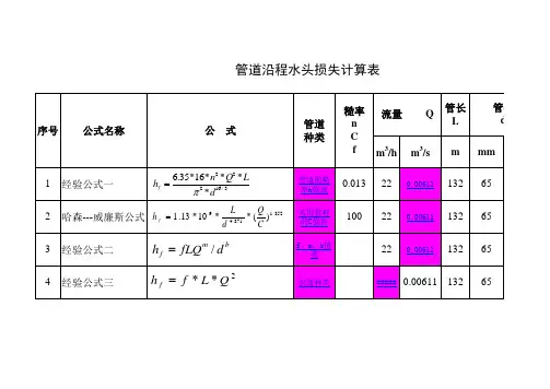 管道水头损失计算公式