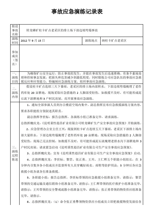 露天矿山安全事故应急演练记录表 (2)