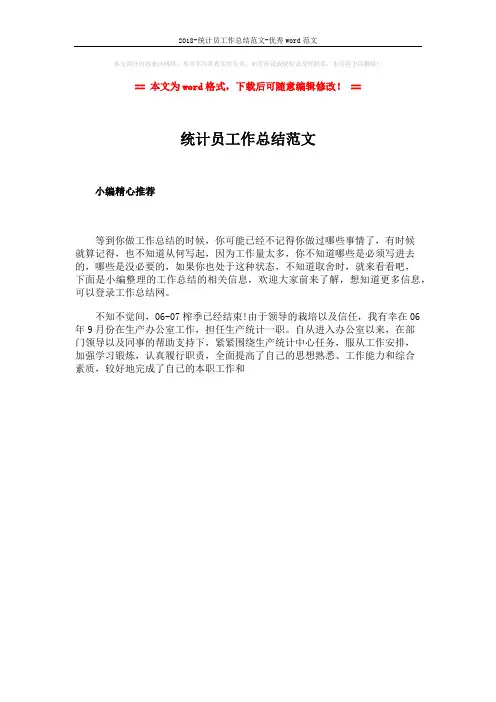 2018-统计员工作总结范文-优秀word范文 (1页)