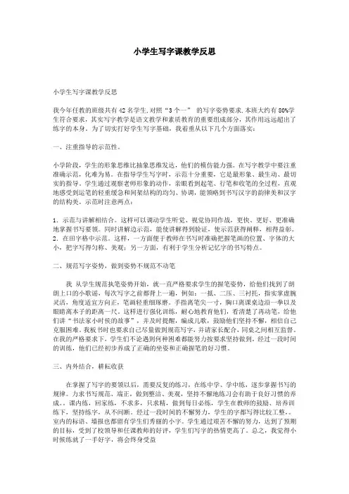 小学生写字课教学反思