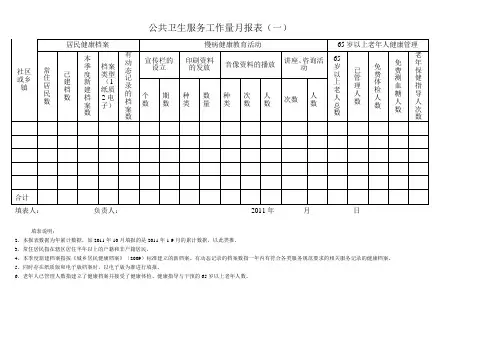 公共卫生服务工作量月报表