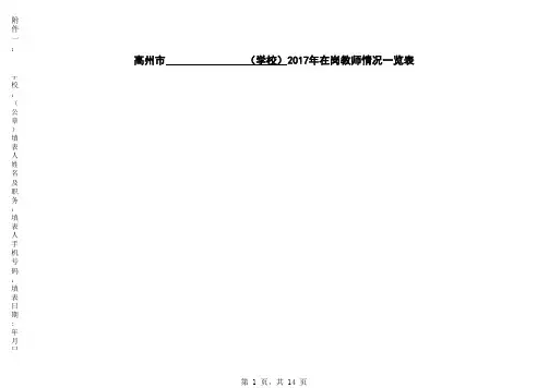 2017年在岗教师情况一览表