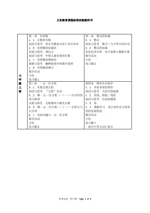 人教版初中数学目录(列表清晰版本)