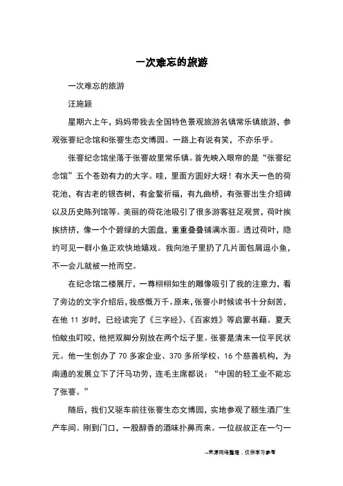 一次难忘的旅游_优秀作文