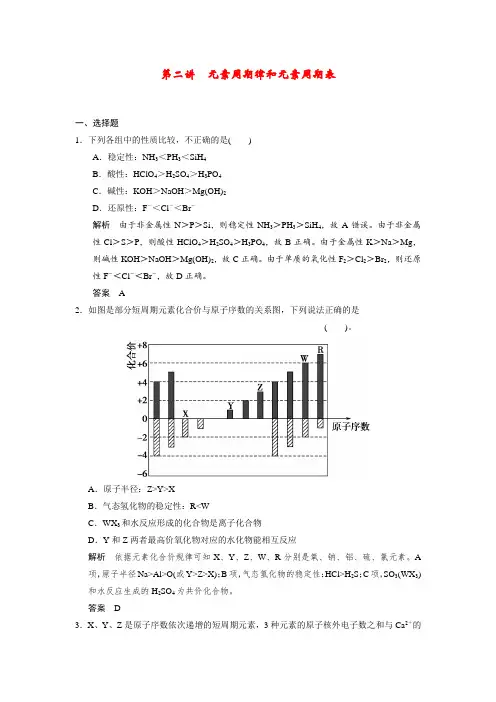 【步步高】(新课标)高考化学大一轮复习讲义 第五章 第二讲 元素周期律和元素周期表配套试题(含解析)