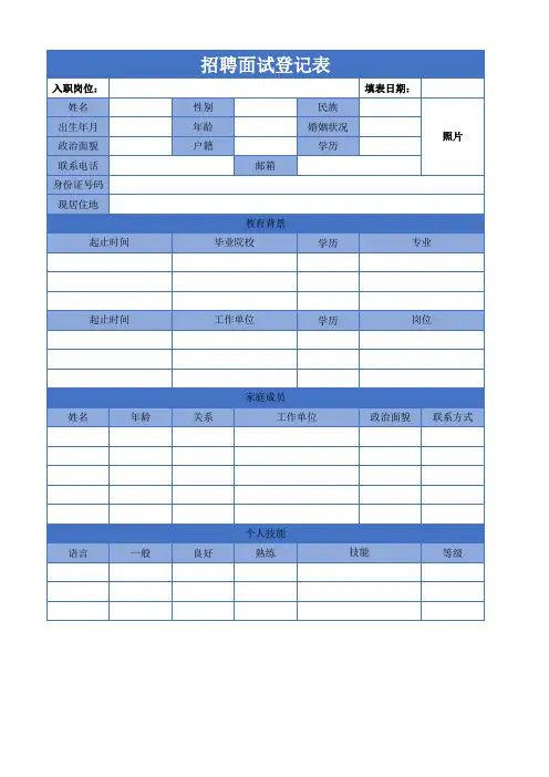 招聘面试登记表