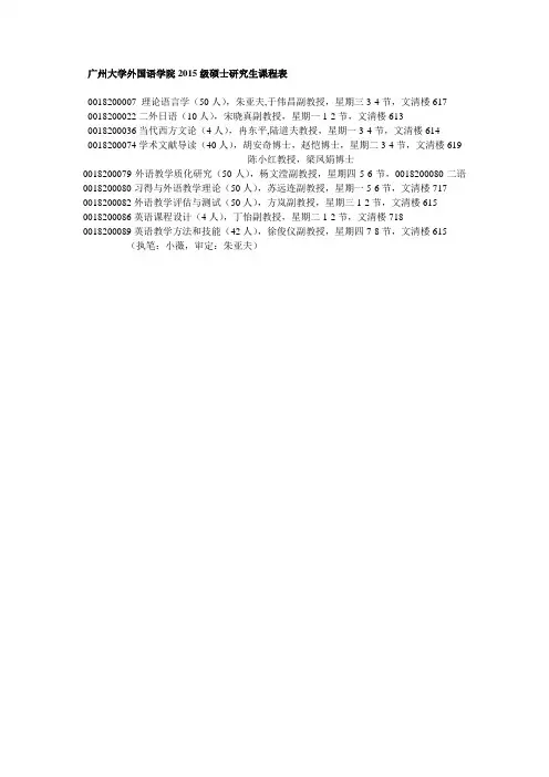 广州大学外国语学院2015级硕士研究生课程表