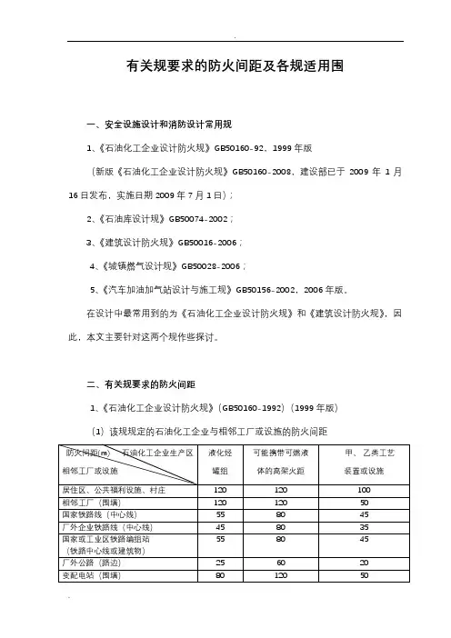 72.有关规范要求的防火间距及各规范适用范围