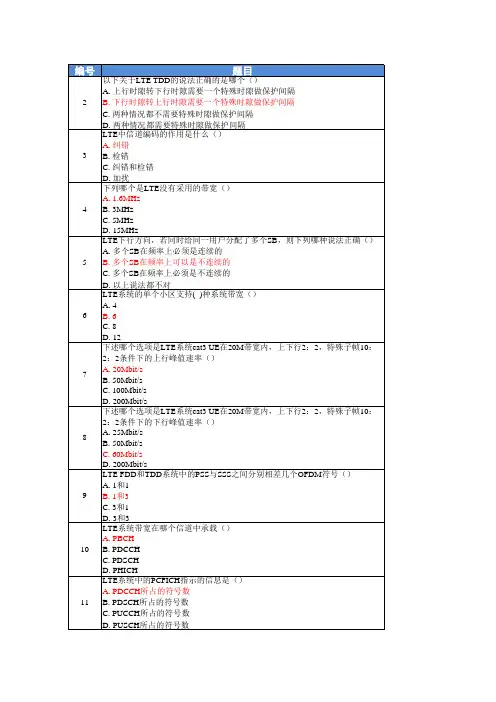 TD-LTE试题大全(含答案)