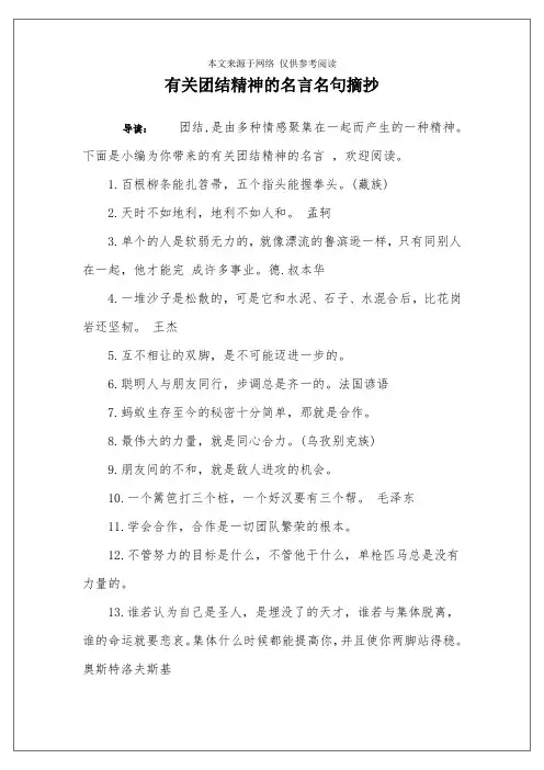 有关团结精神的名言名句摘抄