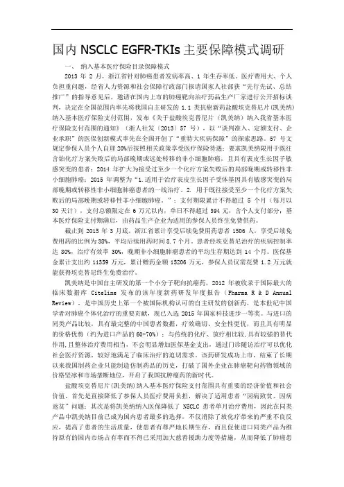 国内NSCLC EGFR-TKIs主要保障模式调研