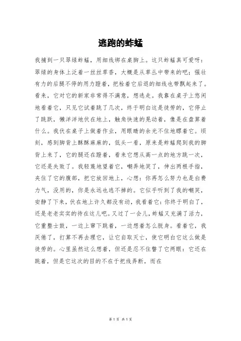 逃跑的蚱蜢_高二作文