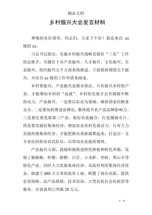 乡村振兴大会发言材料