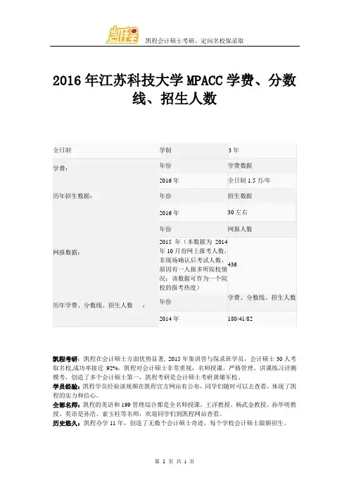 2016年江苏科技大学MPACC学费、分数线、招生人数