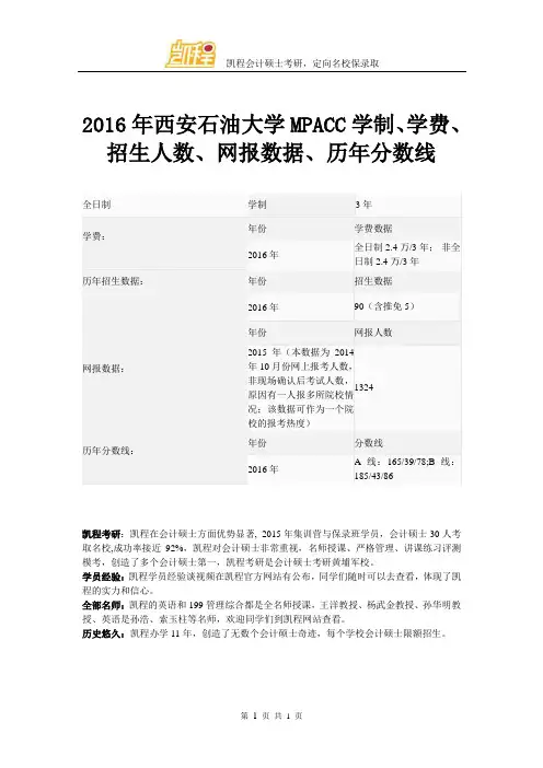 2016年西安石油大学MPACC学制、学费、招生人数、网报数据、历年分数线