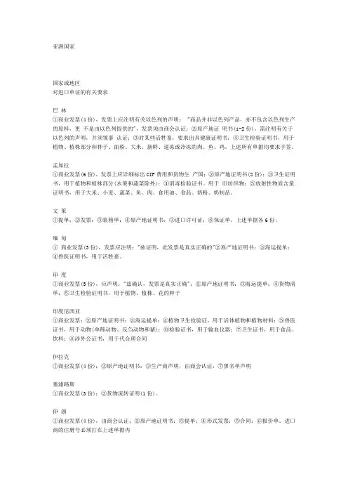 各国对进口单证的相关要求