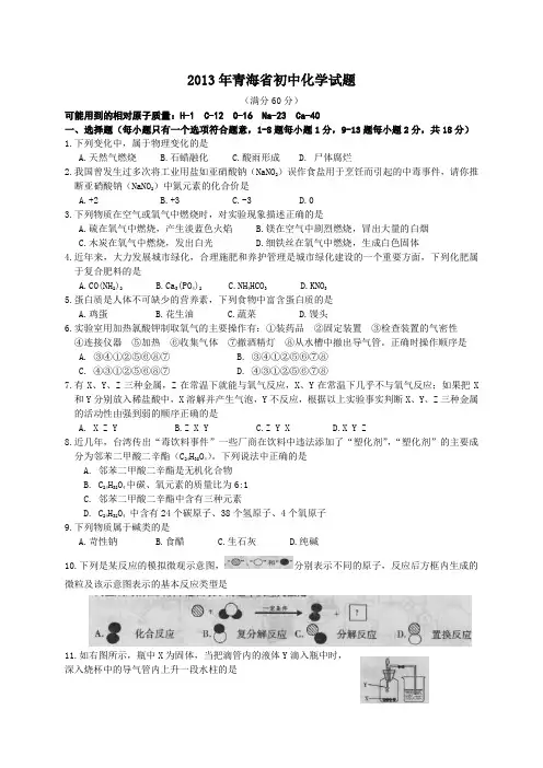 2013年青海省中考化学试题