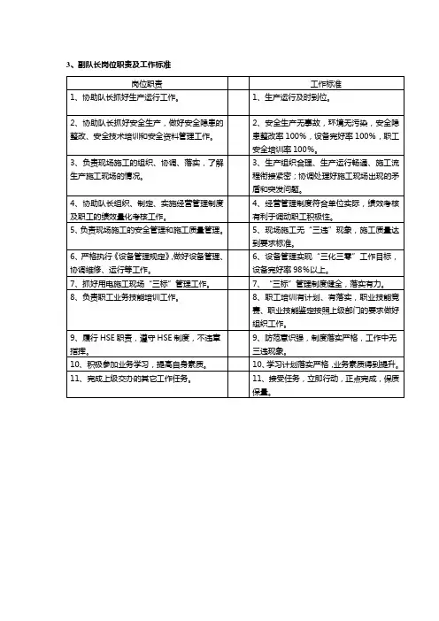 副队长岗位职责及工作标准