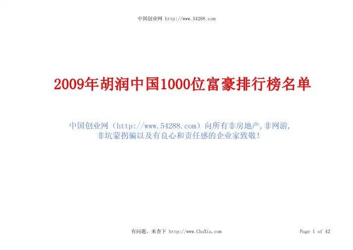 2009年胡润中国1000位富豪排行榜名单