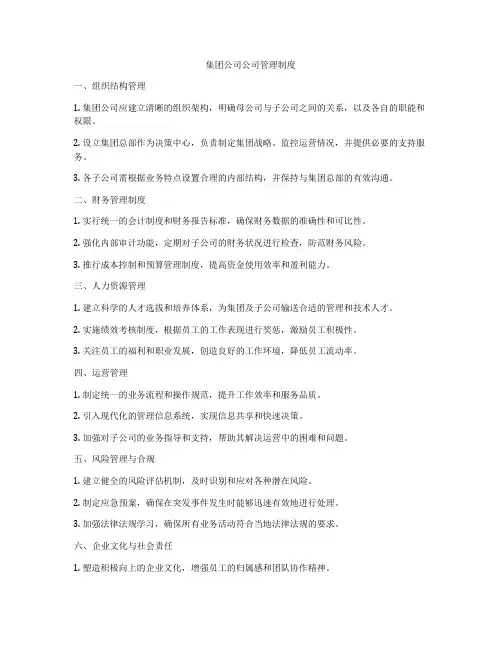 集团公司公司管理制度