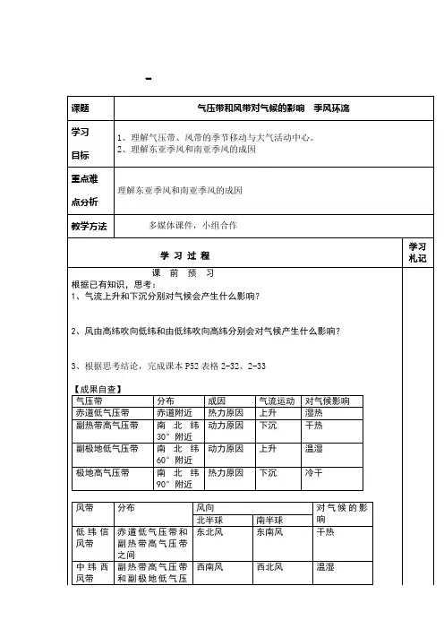 季风环流导学案