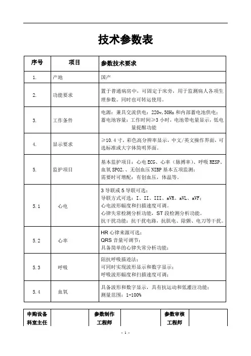监护仪技术参数