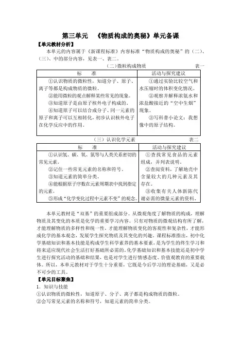 第三单元 物质构成的奥秘 单元备课