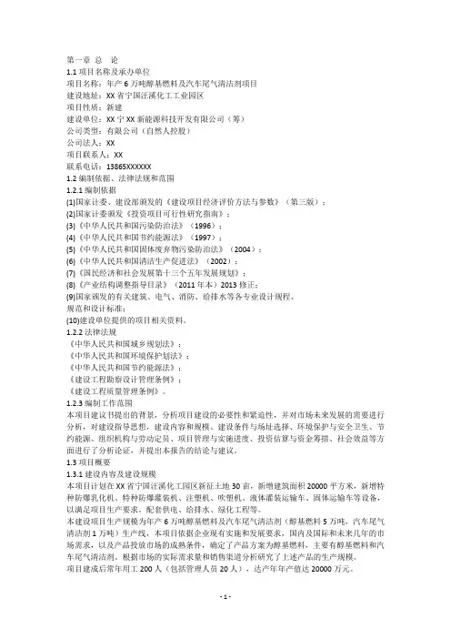 醇基燃料项目可行性研究报告