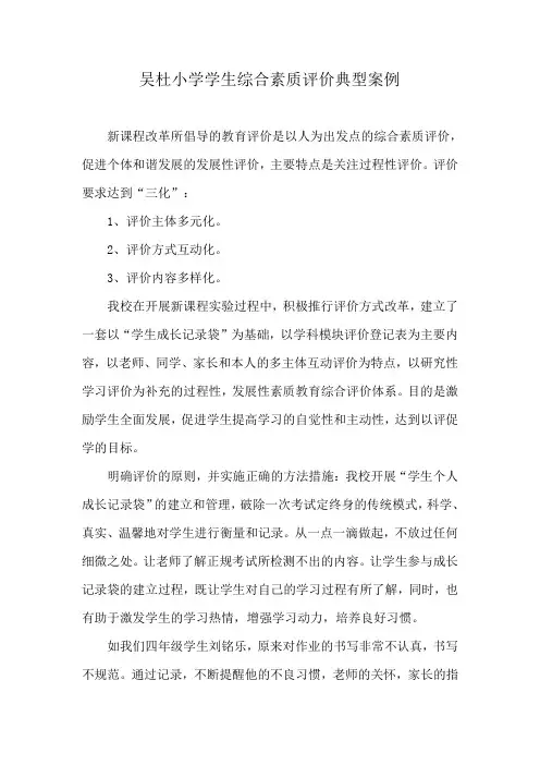 学生综合素质评价典型案例
