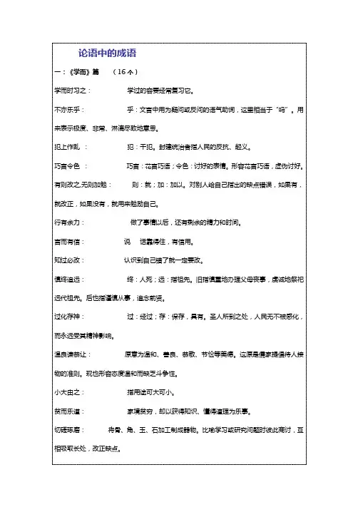 论语中的成语及其解释