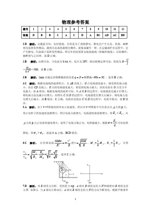 陕西省安康市2020-2021学年高二上学期期中考试物理答案