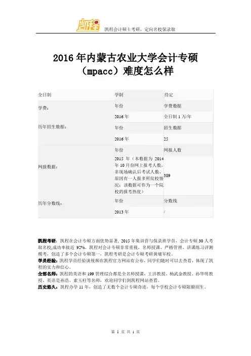 2016年内蒙古农业大学会计专硕(mpacc)难度怎么样