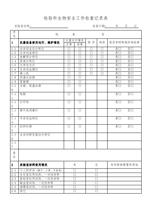 实验室生物安全工作检查记录表111