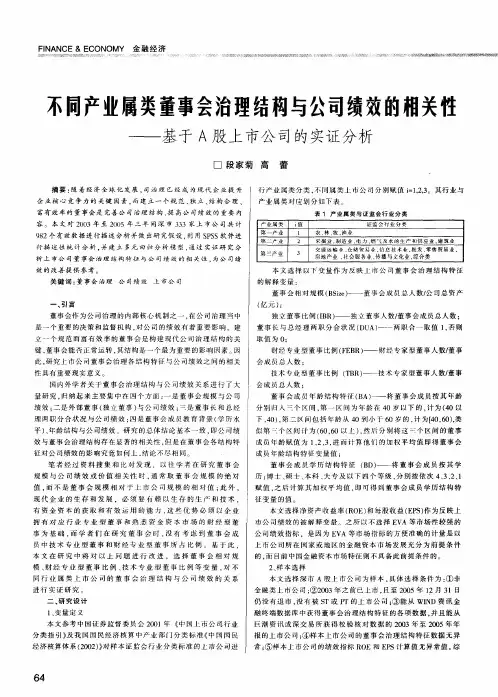 不同产业属类董事会治理结构与公司绩效的相关性——基于A股上市公司的实证分析