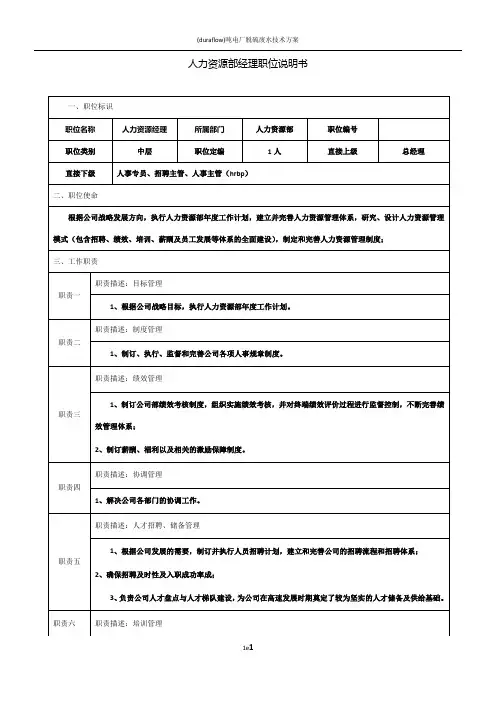 人事经理岗位说明书 2