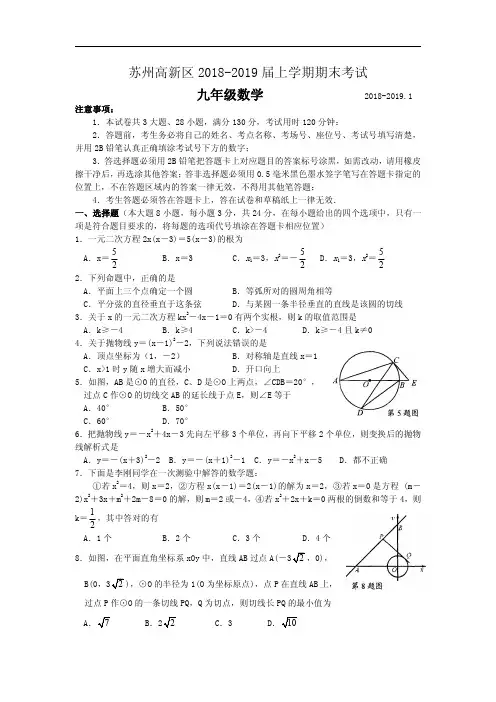 江苏省苏州高新区2018-2019届九年级上学期期末考试数学试题