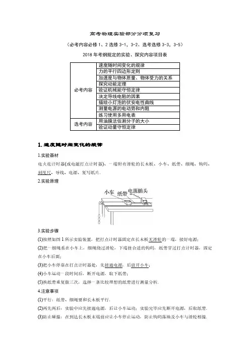 高考物理实验部分复习(归纳全部11个实验)