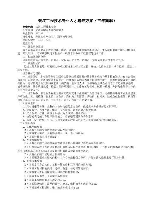 2012铁道施工技术专业人才培养方案8月(定稿)
