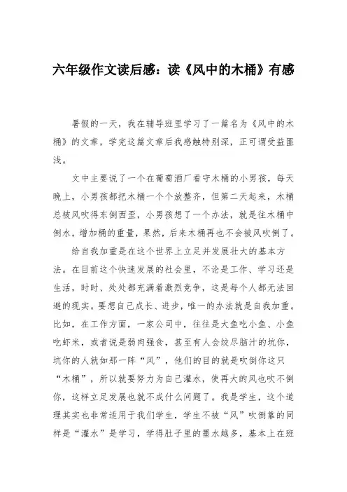 六年级作文读后感：读《风中的木桶》有感
