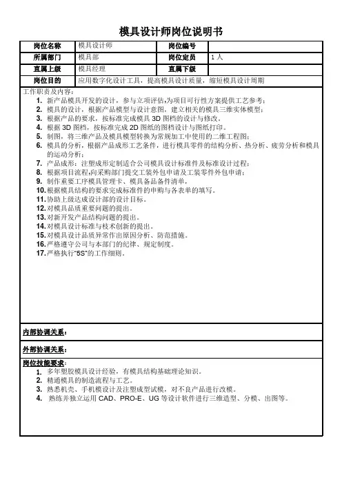 模具设计师岗位说明书
