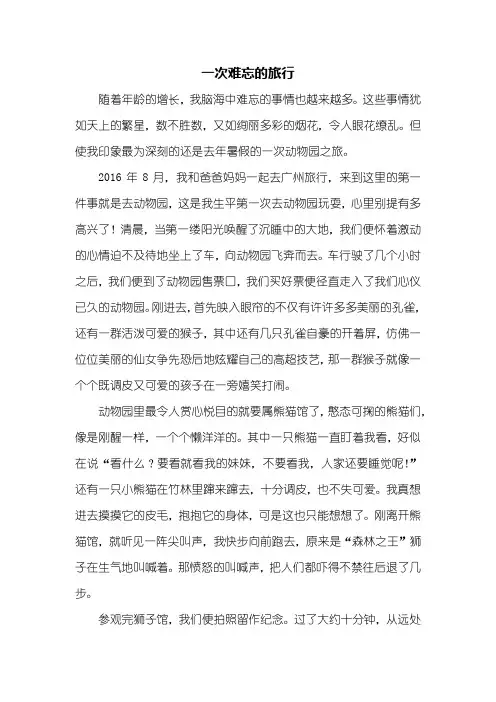 四年级作文：一次难忘的旅行作文800字