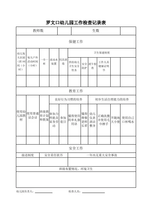 幼儿园日常工作检查记录