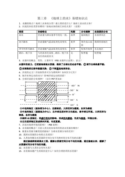 高一地理必修一第三章复习知识点