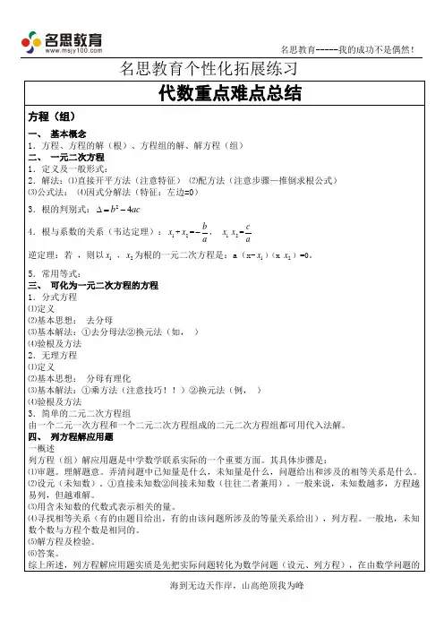 代数重点难点总结